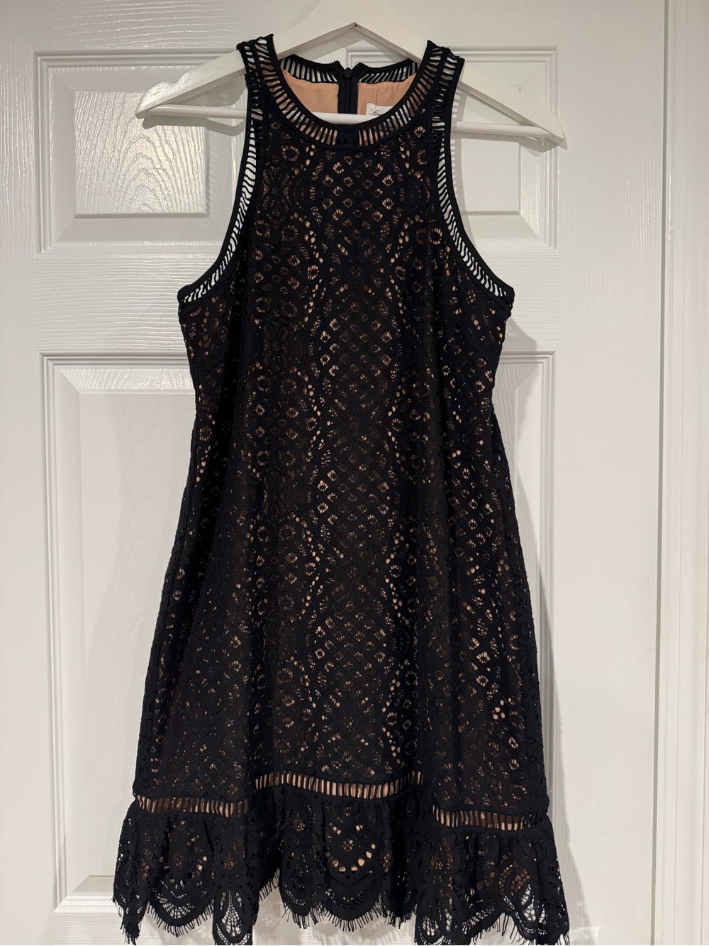 Lovers + Friends Black Lace Mini Dress with Nude Underlay